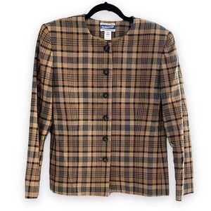 Pendleton Vintage 1990s women US 8 100% virgin wool Brown Gold Tan plaid blazer